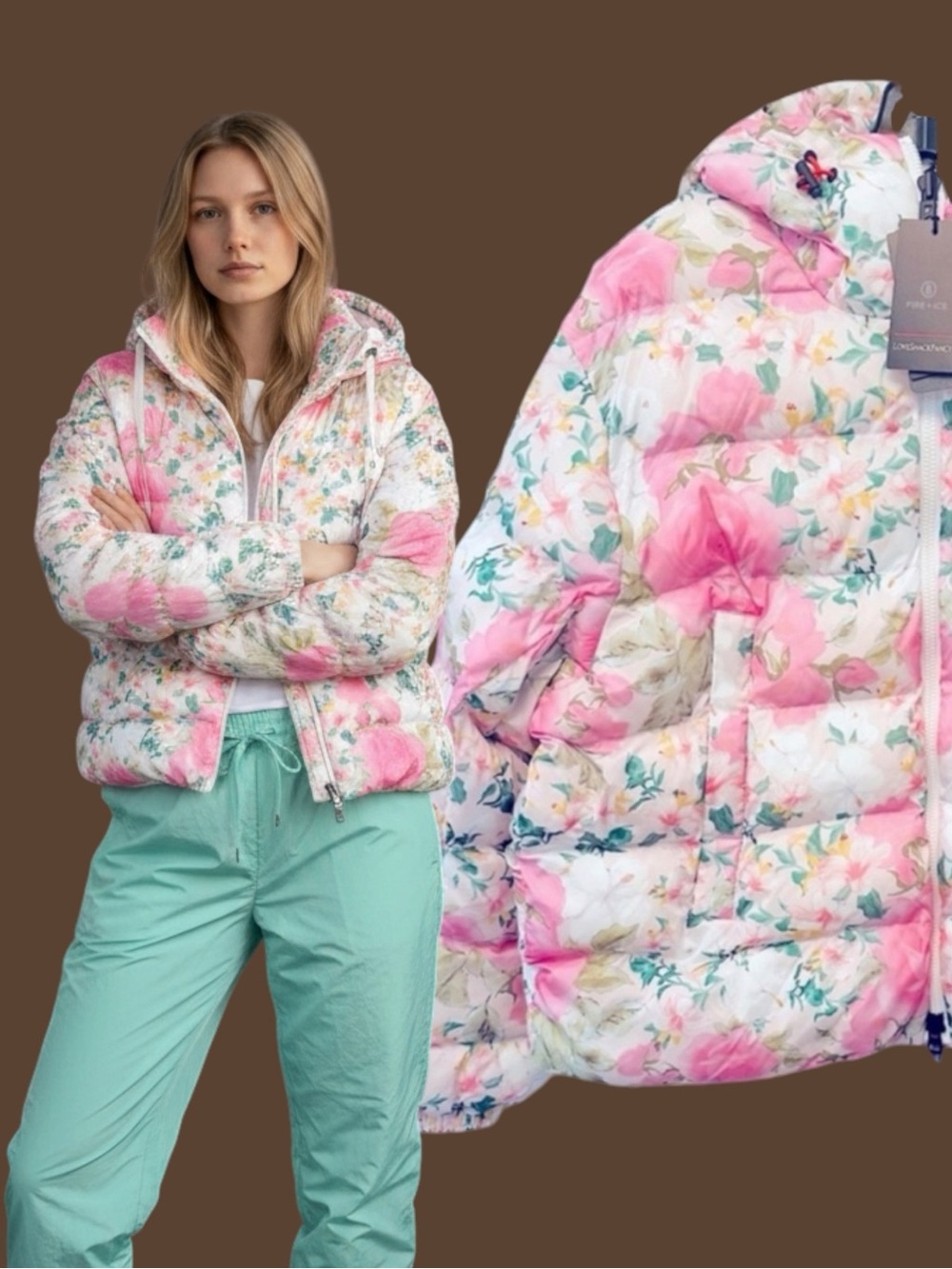 Bogner Pink Floral Puffer Jacket